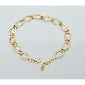 Unique 18K Tri Tone Multi Color Gold Versace Style Resizable Link Chain Bracelet